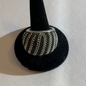 Elegant Silver and Black Women's Cocktail Ring